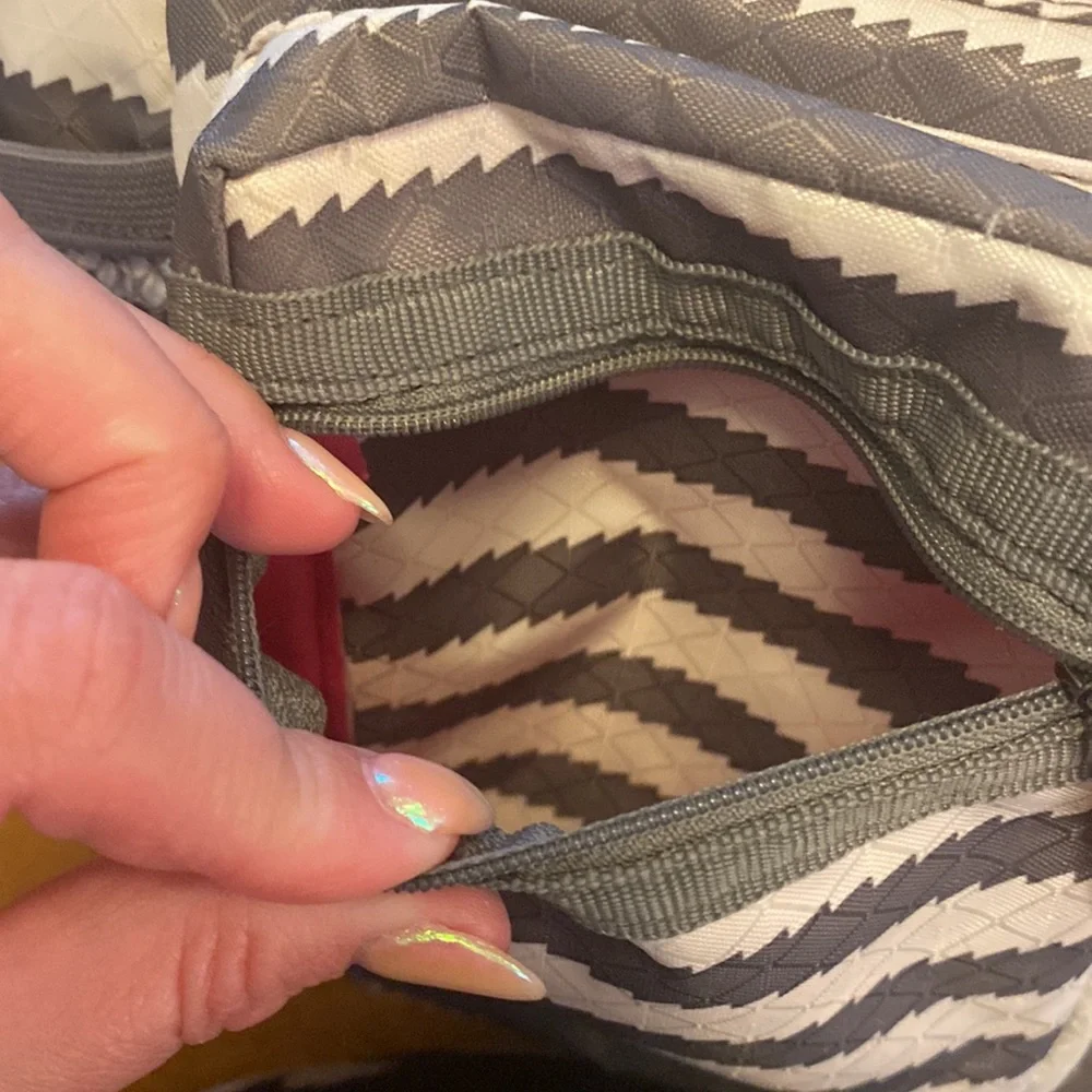 Thirty One Gray White Pink One Strap Crossbody Backpack GUC